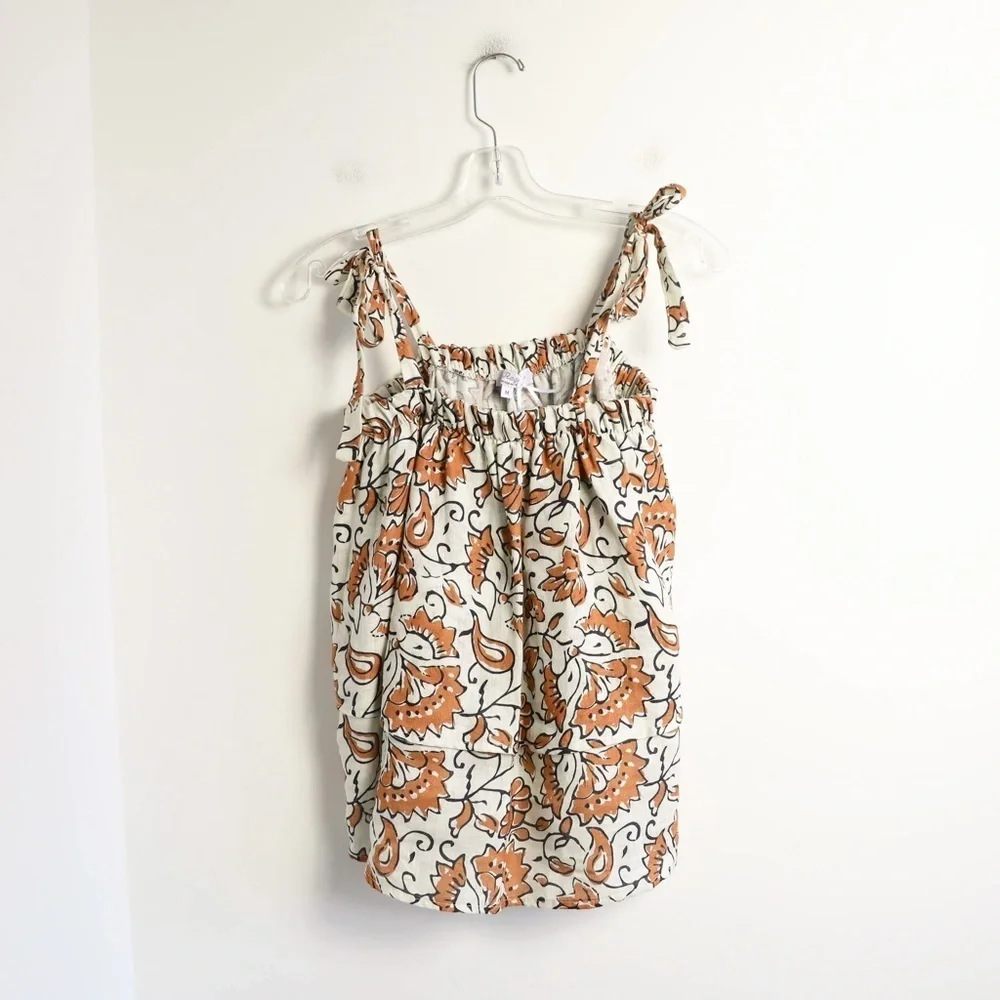 NWT Le Ragazze made in Italy 100% linen top M tiered floral print cottagecore - Picture 11 of 14